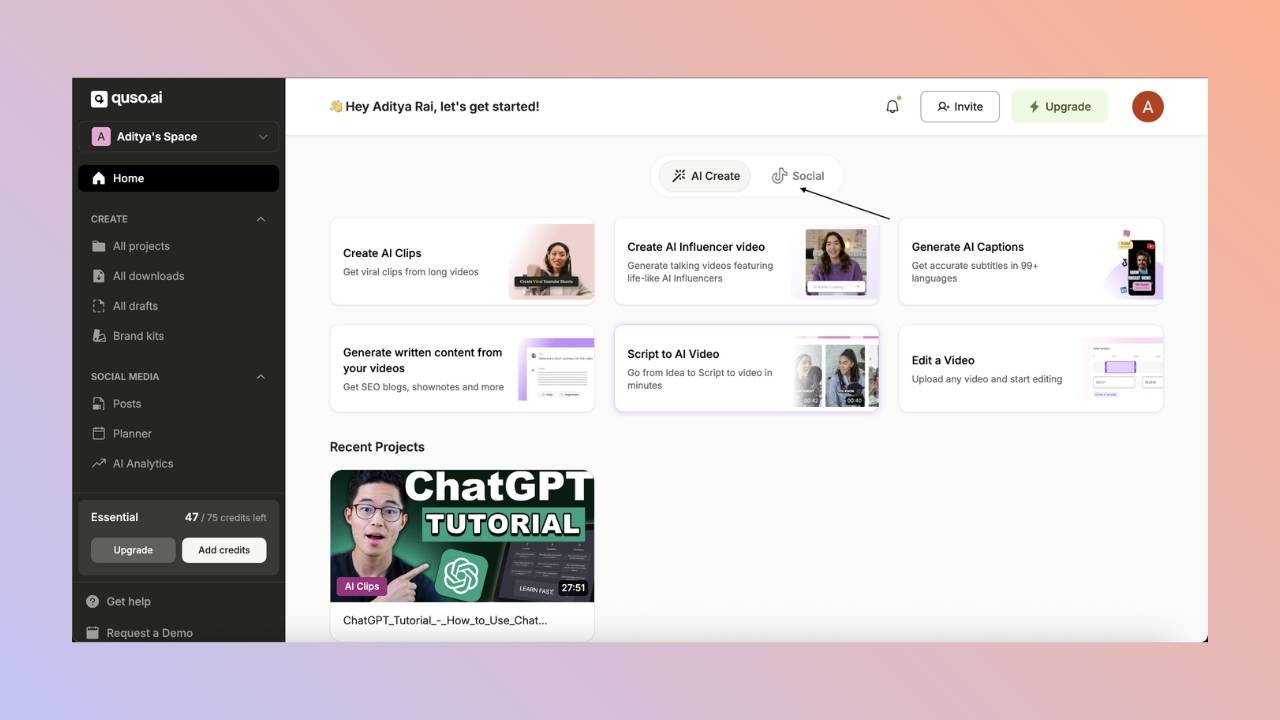Link my social media accounts - quso.ai Help Center