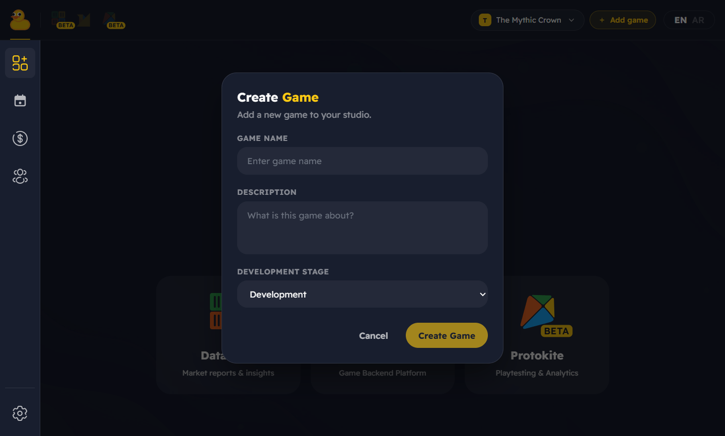 Create a studio and game