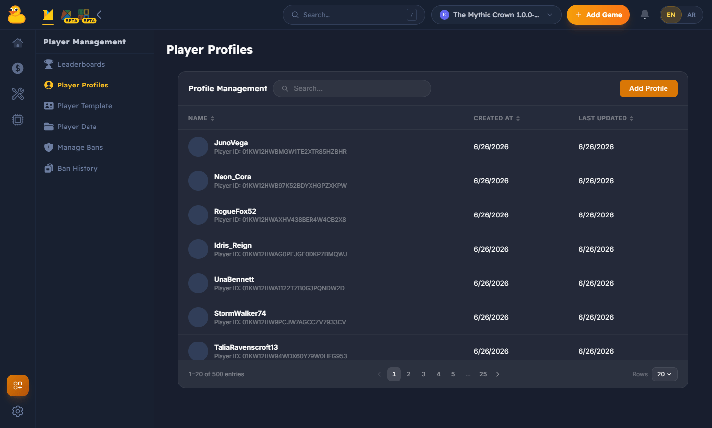 Players list