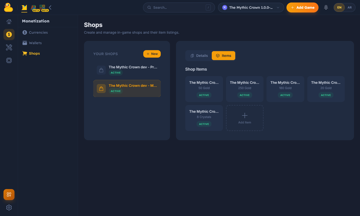 Shops and items