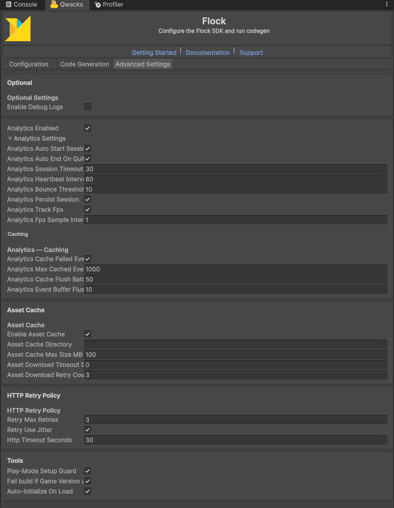 Advanced Settings tab in the Flock window