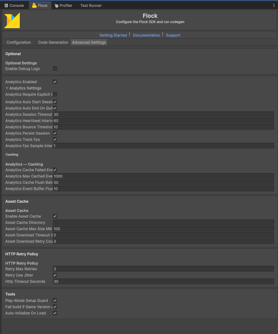 Advanced Settings tab in the Flock window
