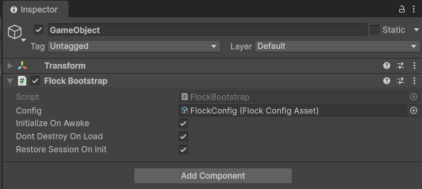 FlockBootstrap component in the Inspector