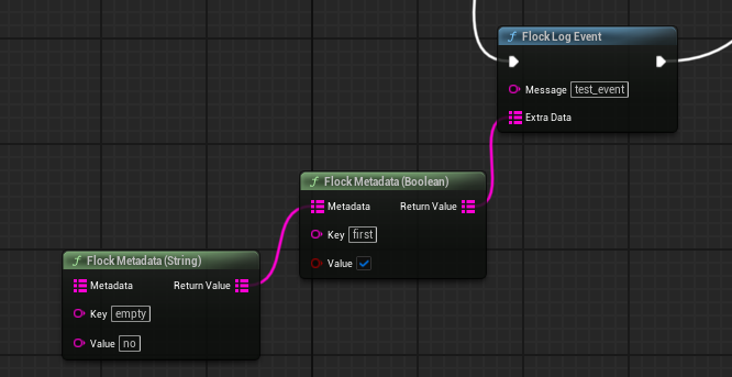 A Flock Log Event node with chained metadata builders