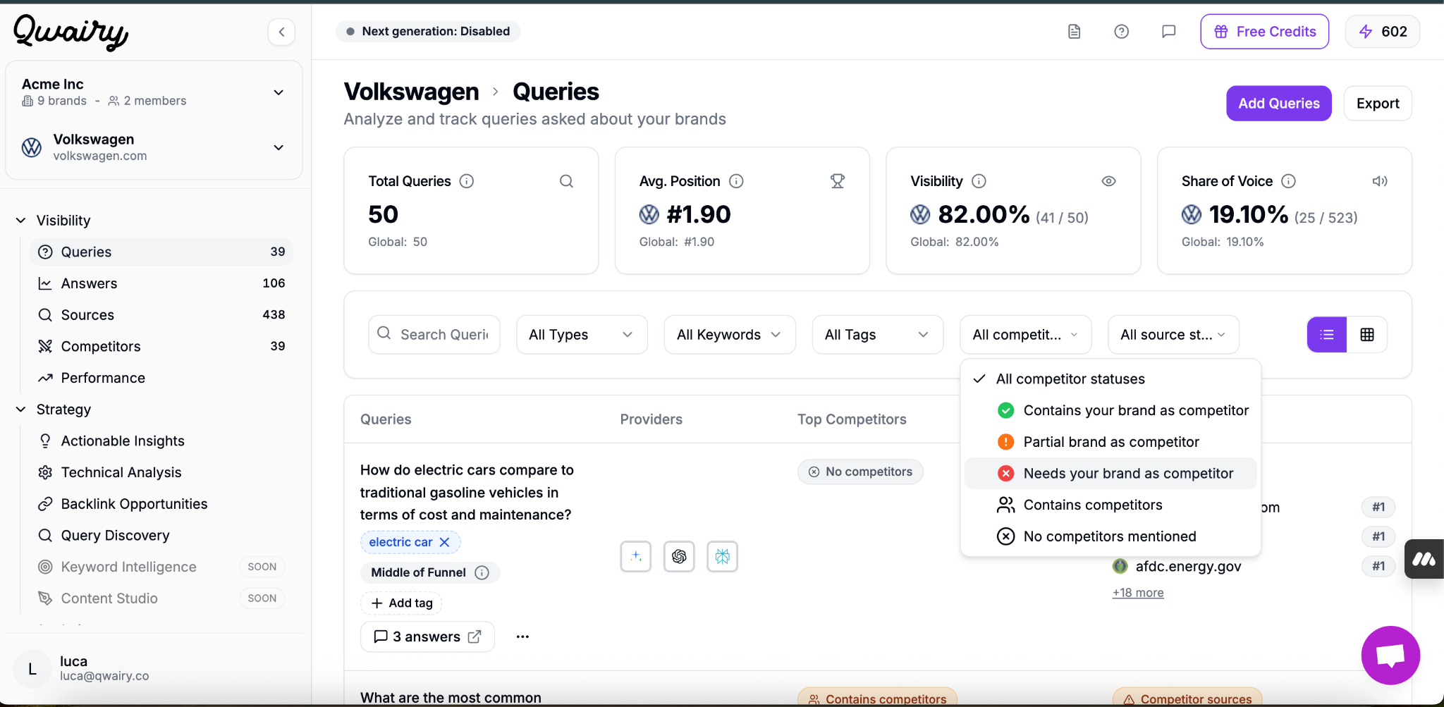 Prompts Competitor Filter