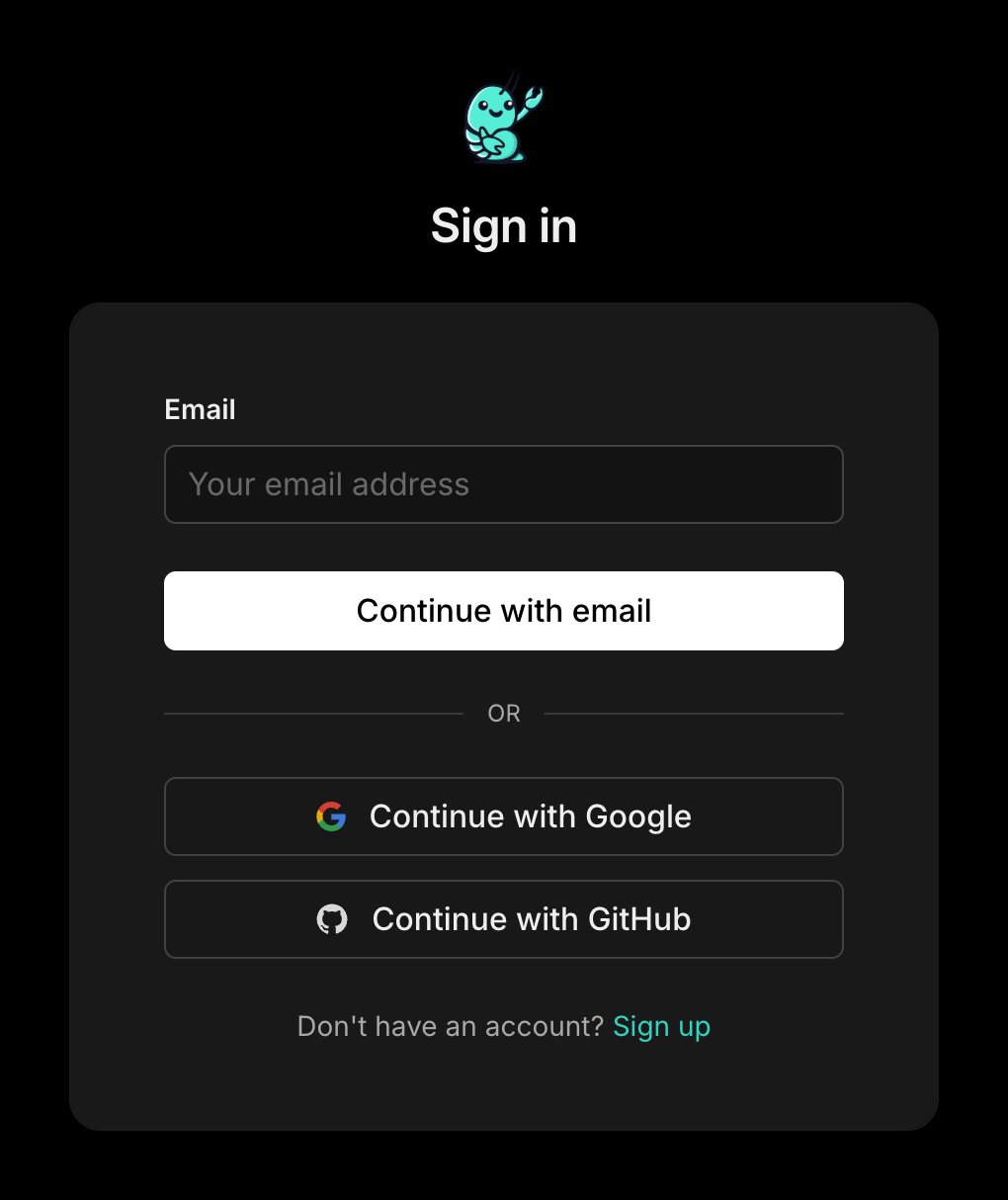 Browser sign-in page with an email field and Google and GitHub sign-in options