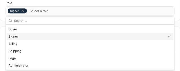 Contact form showing the available roles