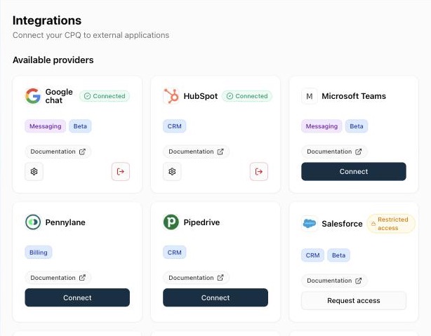Settings › Developer › Integrations provider list