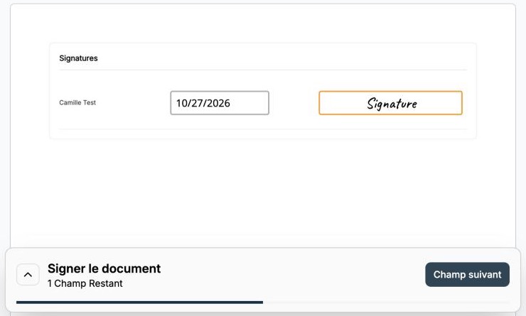 Signature field on the signing page
