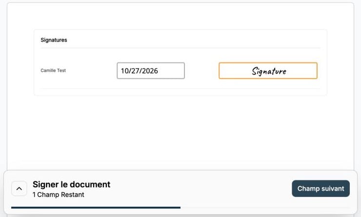 Signature field on the signing page