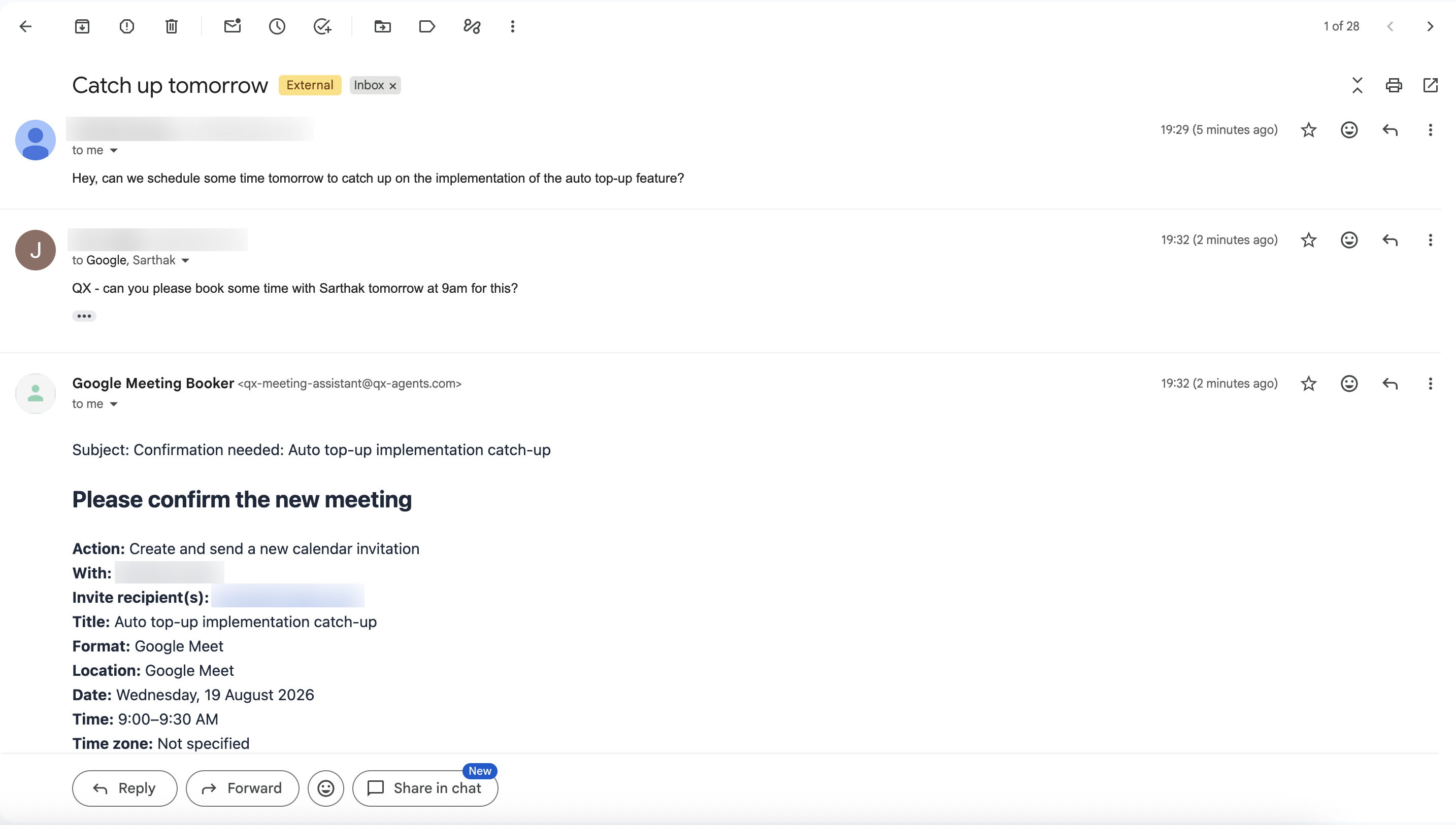 Emailing a QX agent and getting a reply in the thread
