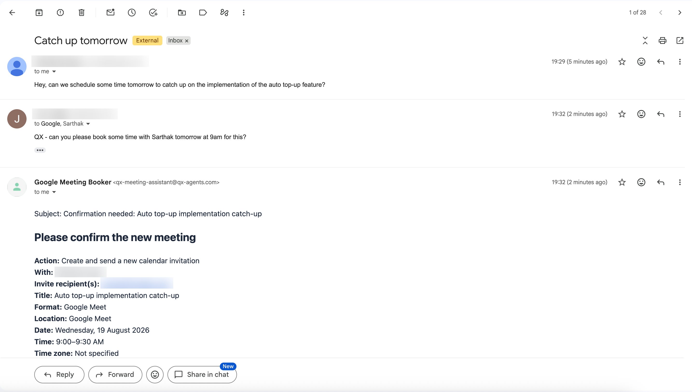Emailing a QX agent and getting a reply in the thread
