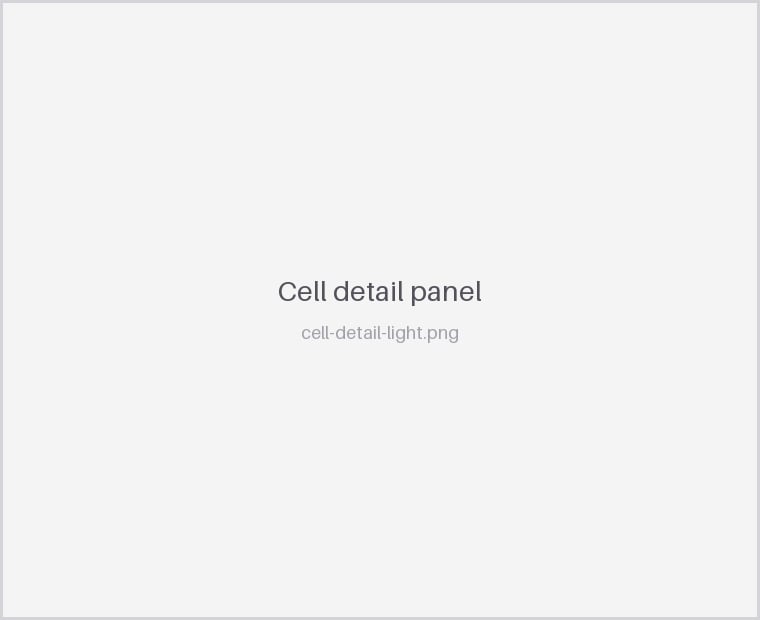 The cell detail panel showing a cell's status and full value