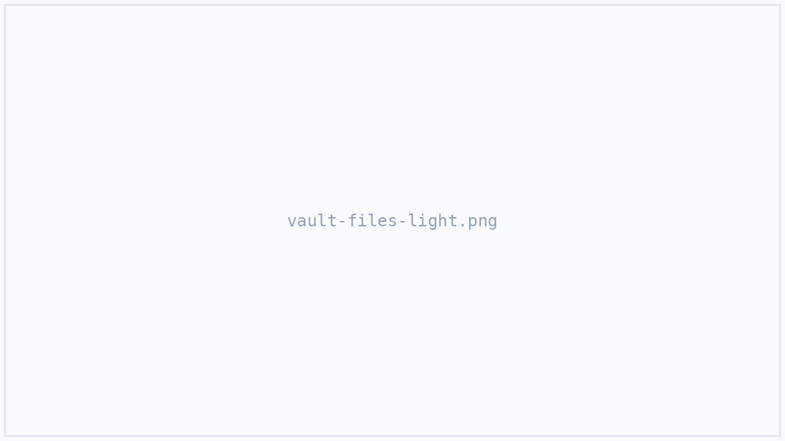 A vault's Files tab showing folders, files, and their statuses