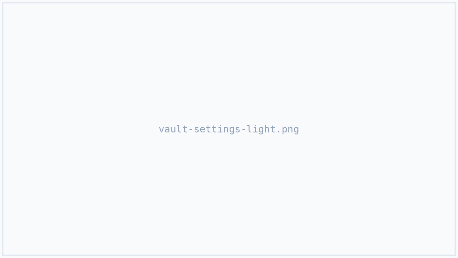 A vault's Settings tab with vault info, sources, and danger zone