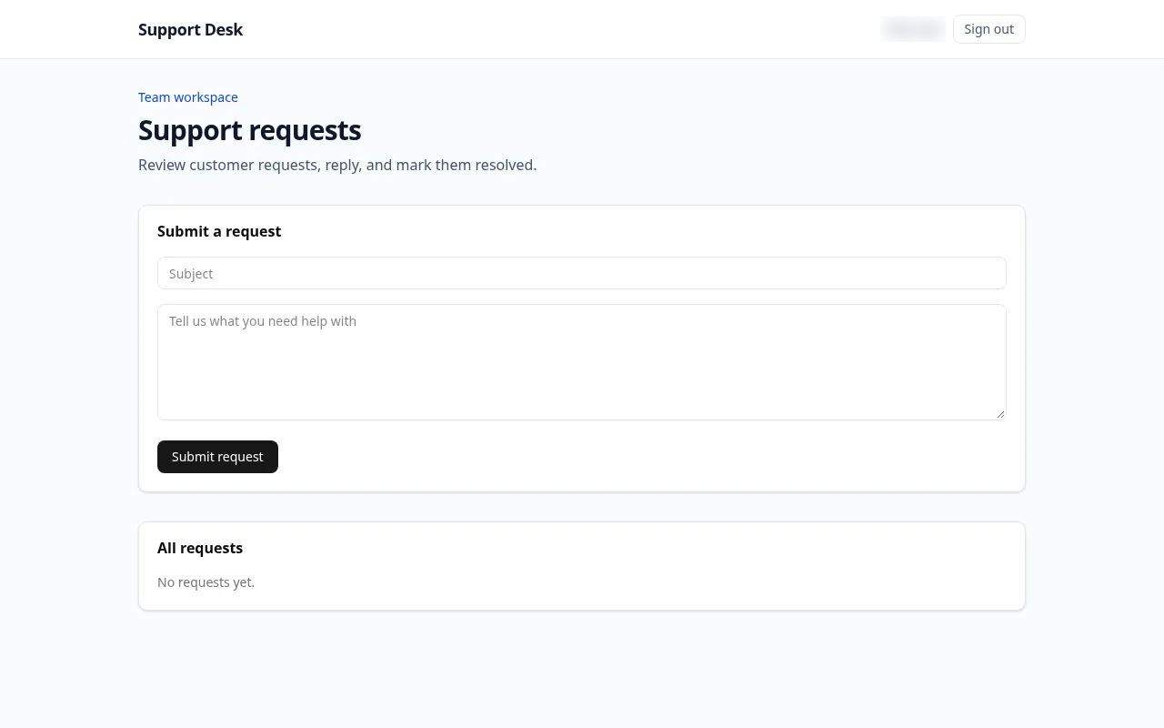 The Support Desk app, where the team reviews customer requests