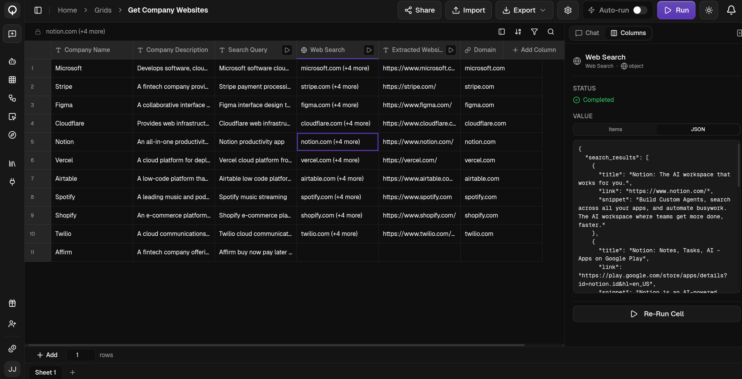 The cell detail panel showing a cell's status and full value