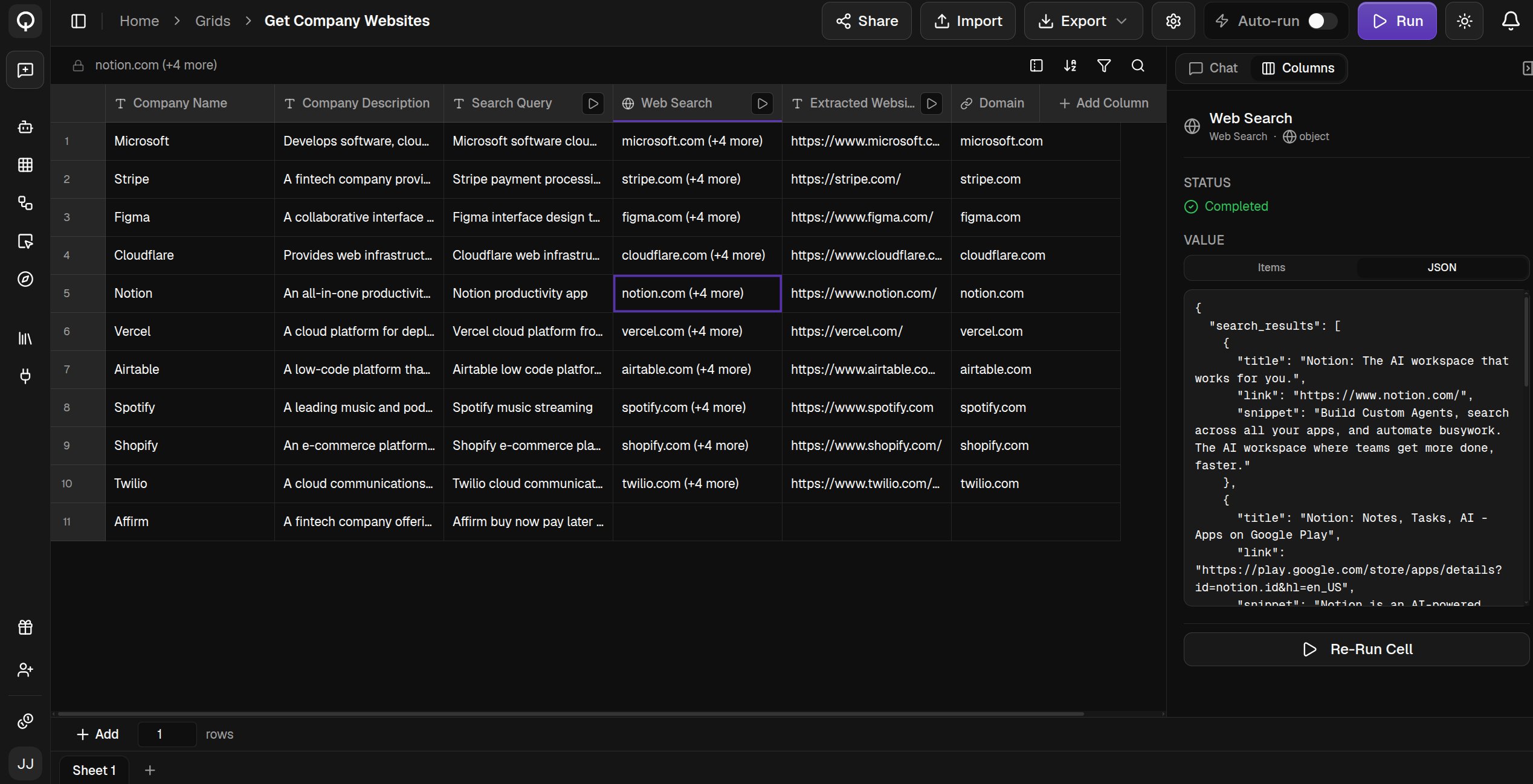 The cell detail panel showing a cell's status and full value