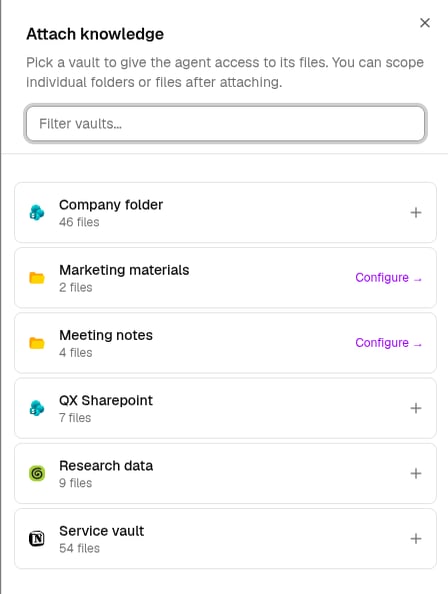 Attach knowledge dialog listing available vaults