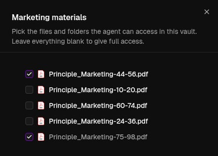 Vault scope dialog with individual files selected