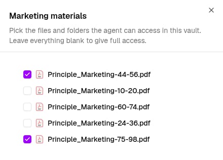 Vault scope dialog with individual files selected