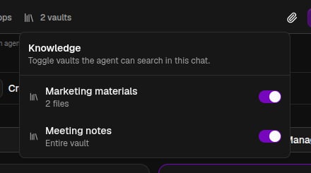 The Knowledge popover with per-vault toggles