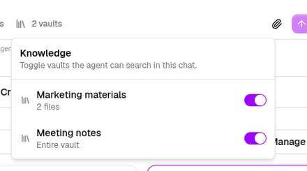 The Knowledge popover with per-vault toggles