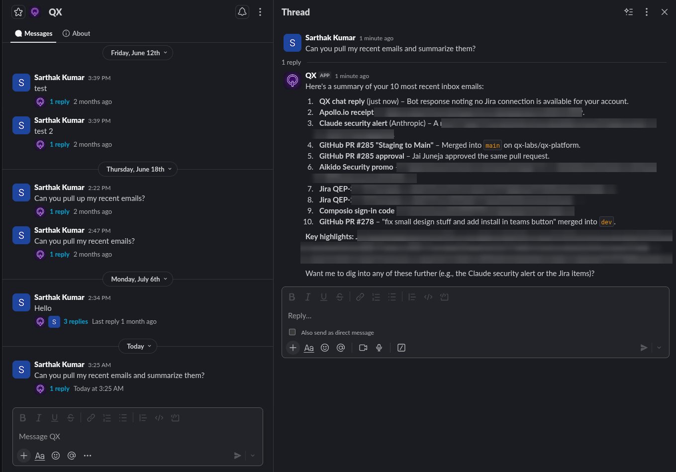 Chatting with a QX agent in Slack