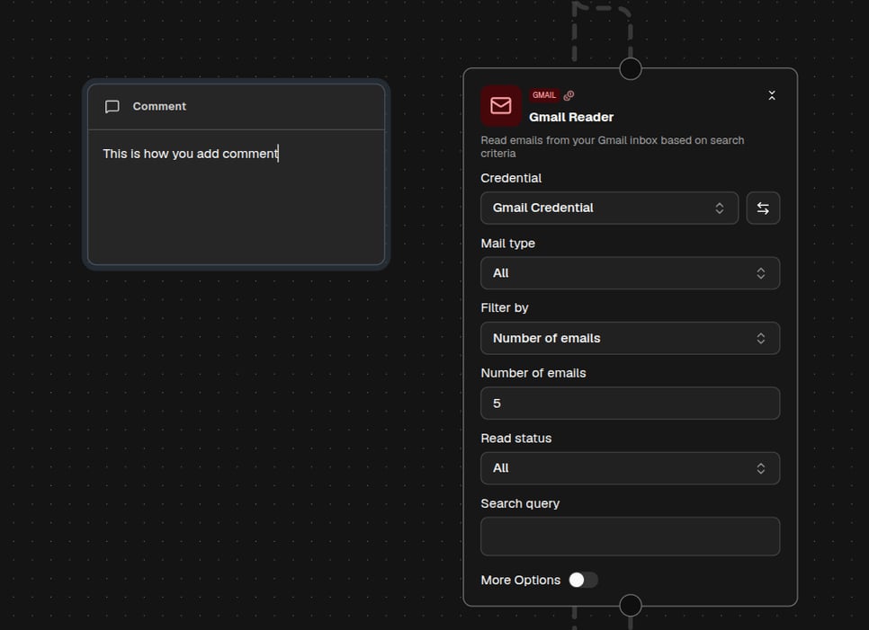 A comment note placed on the canvas next to a node