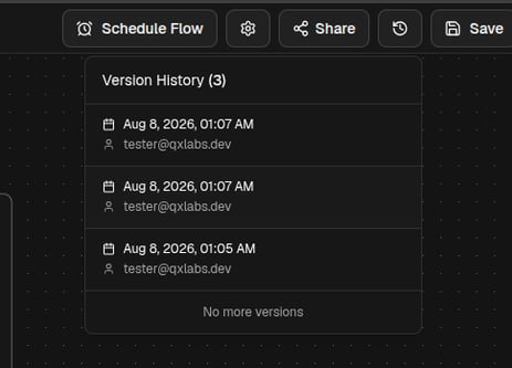 The version history list showing earlier saves of a flow