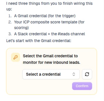 A selection request card asking the user to pick a credential
