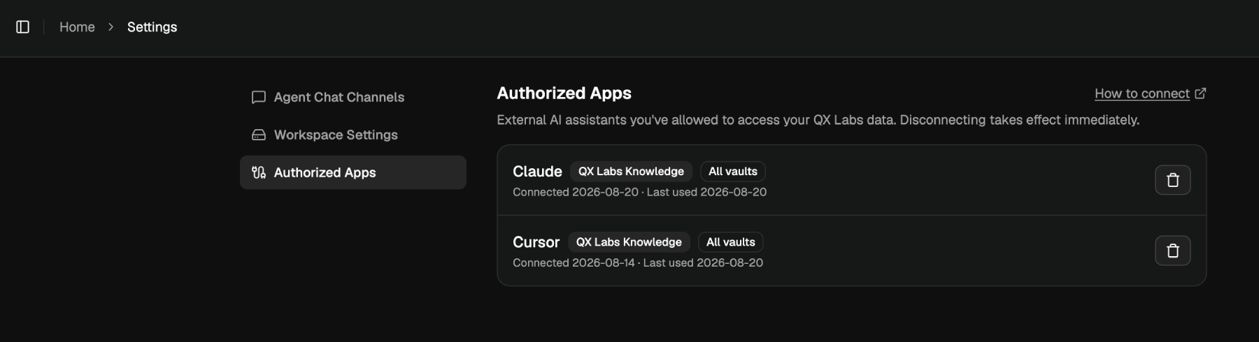 The Authorized Apps panel listing a connected app with its access level