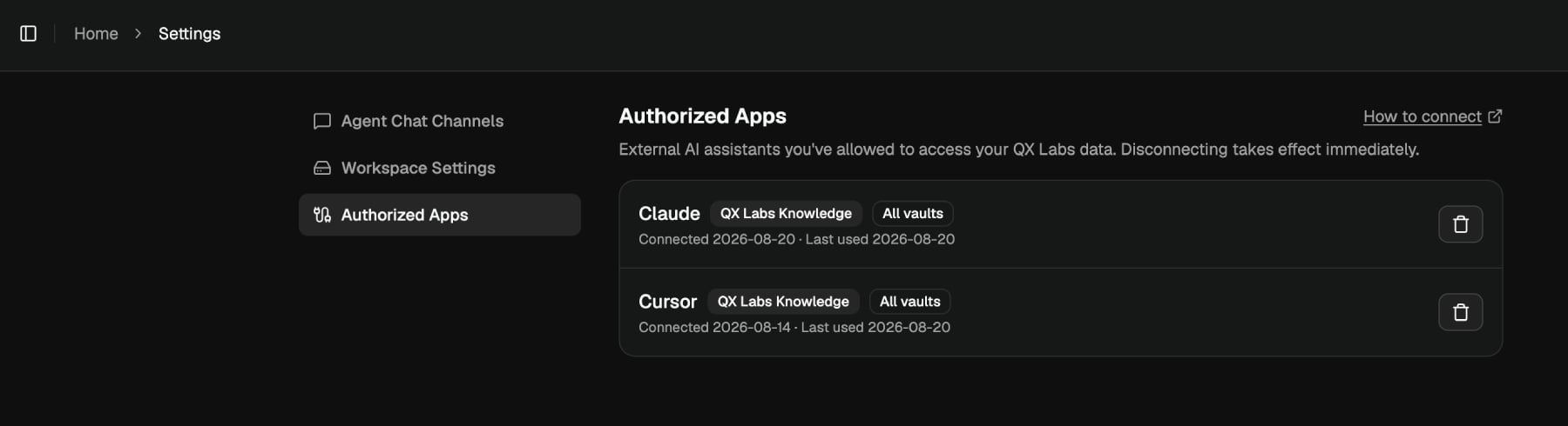 The Authorized Apps panel listing a connected app with its access level