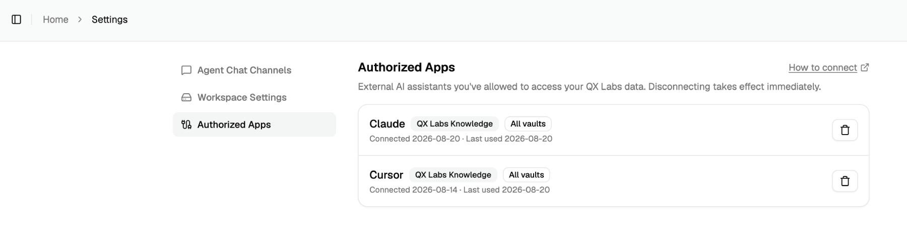 The Authorized Apps panel listing a connected app with its access level