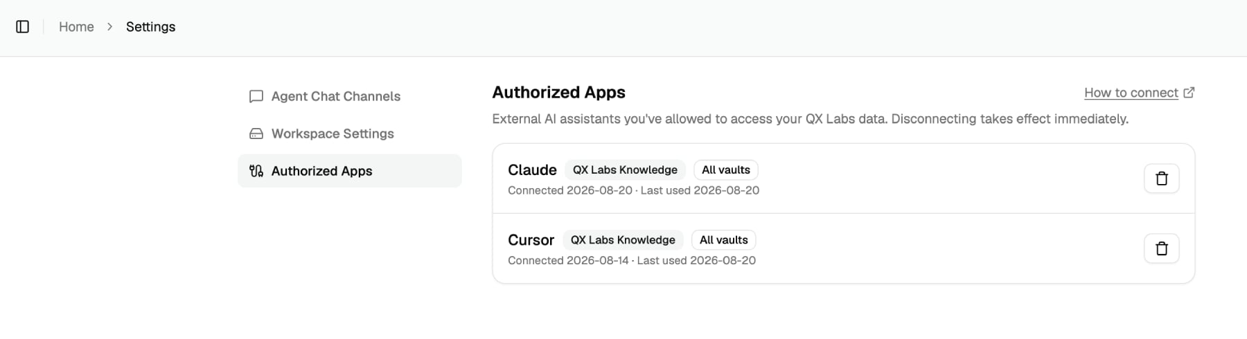 The Authorized Apps panel listing a connected app with its access level