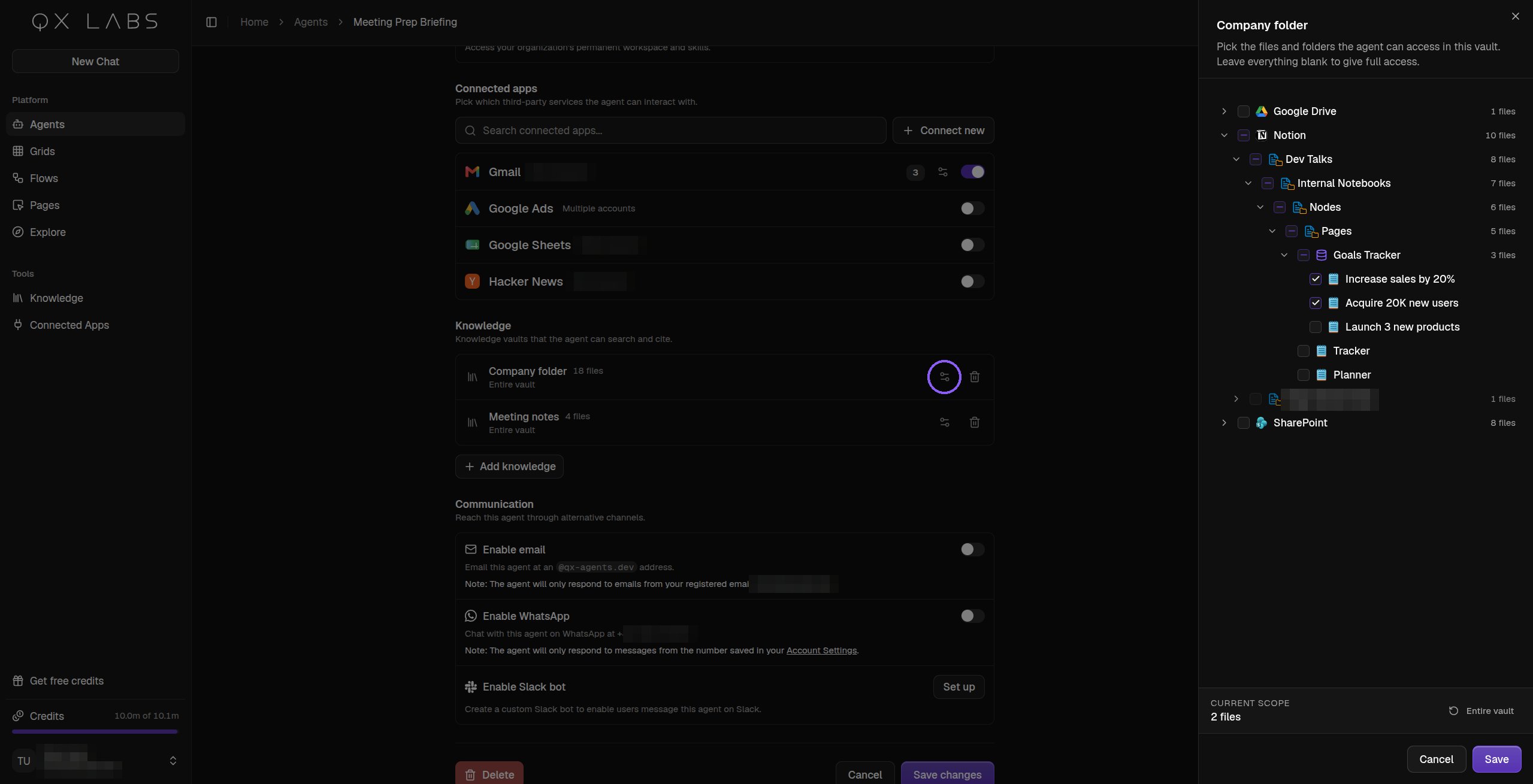 The vault scope picker with a folder and individual files ticked