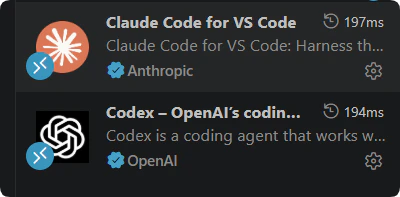 Claude Code and Codex in the VS Code extension marketplace