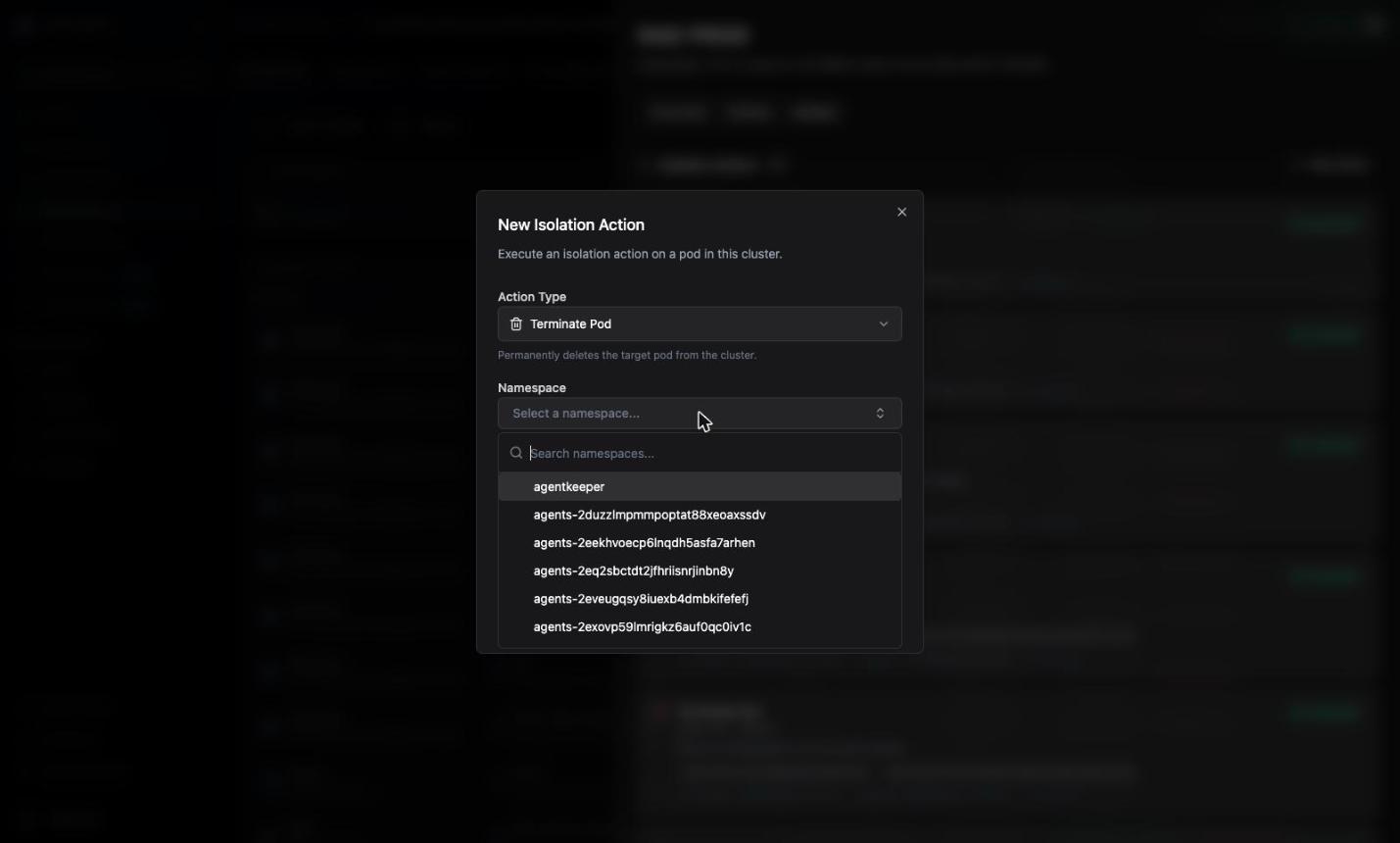 Searchable namespace picker