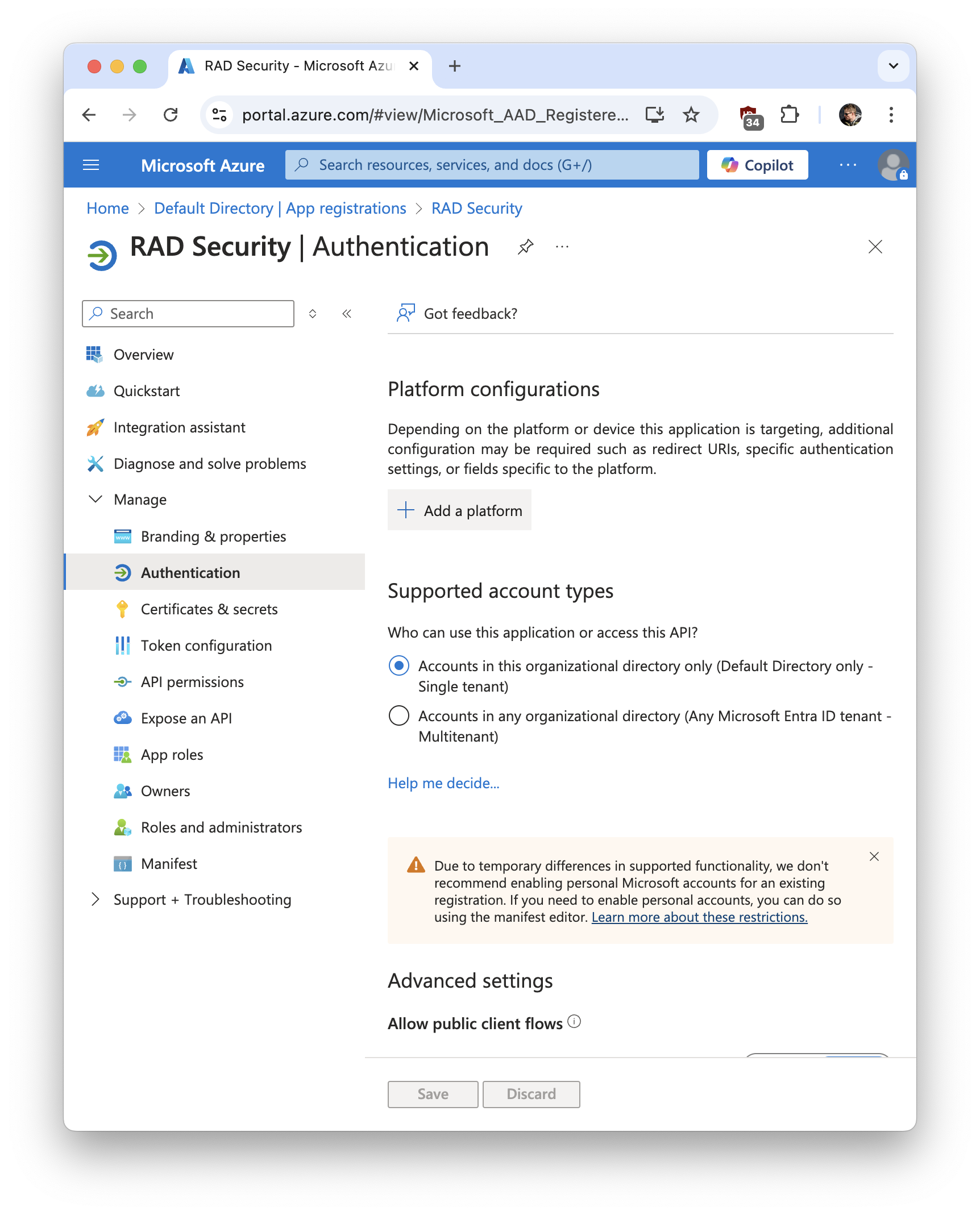 Azure Redirect URI Configuration