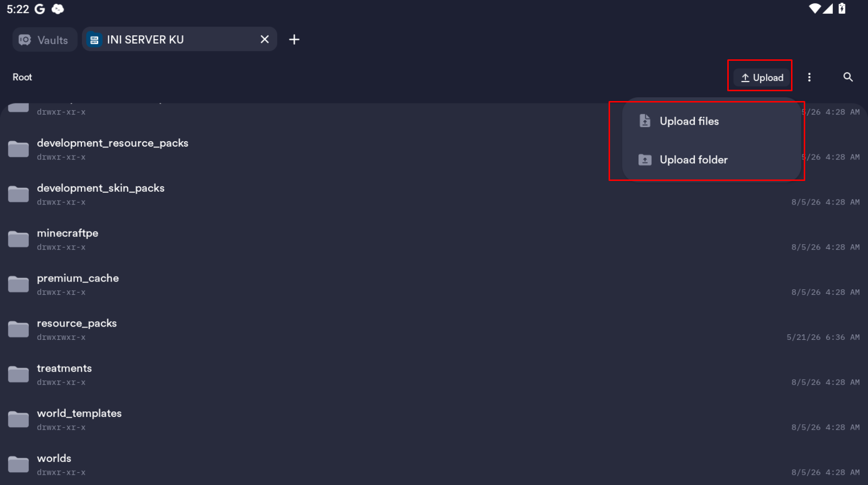 Upload file zip ke server via Termius