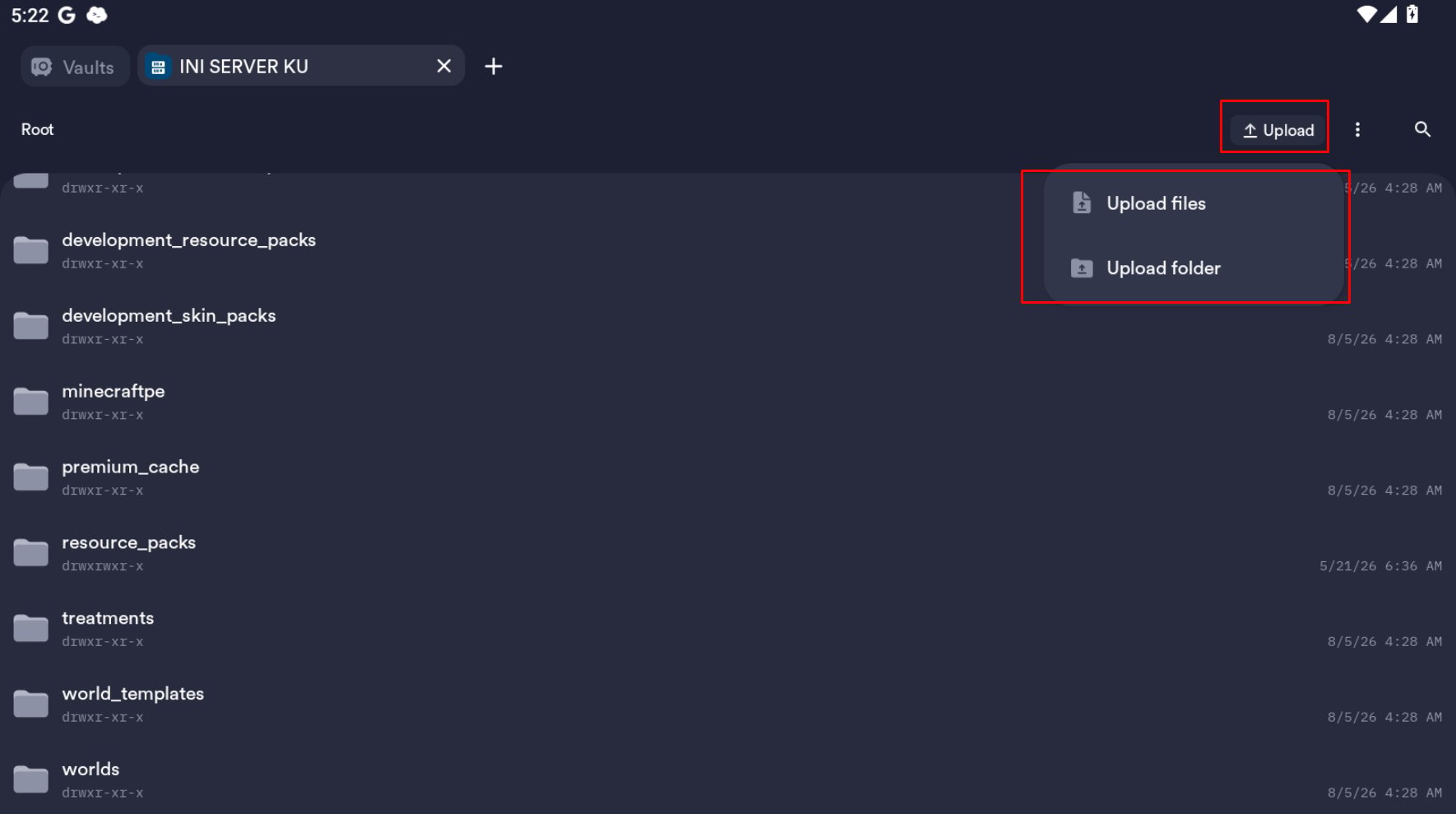 Upload file zip ke server via Termius