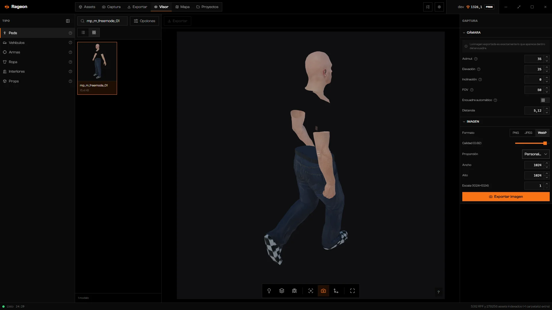 Panel de captura con WebP, el control de calidad y la proporción Personalizado con Ancho y Alto