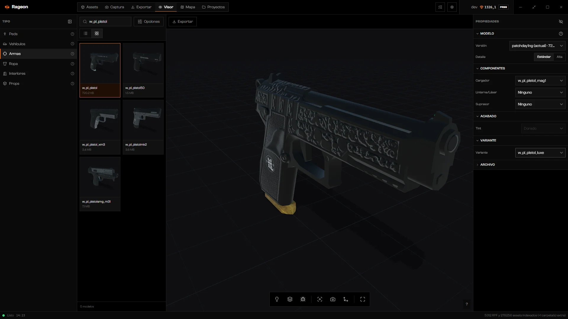 w_pi_pistol con la variante Luxe aplicada