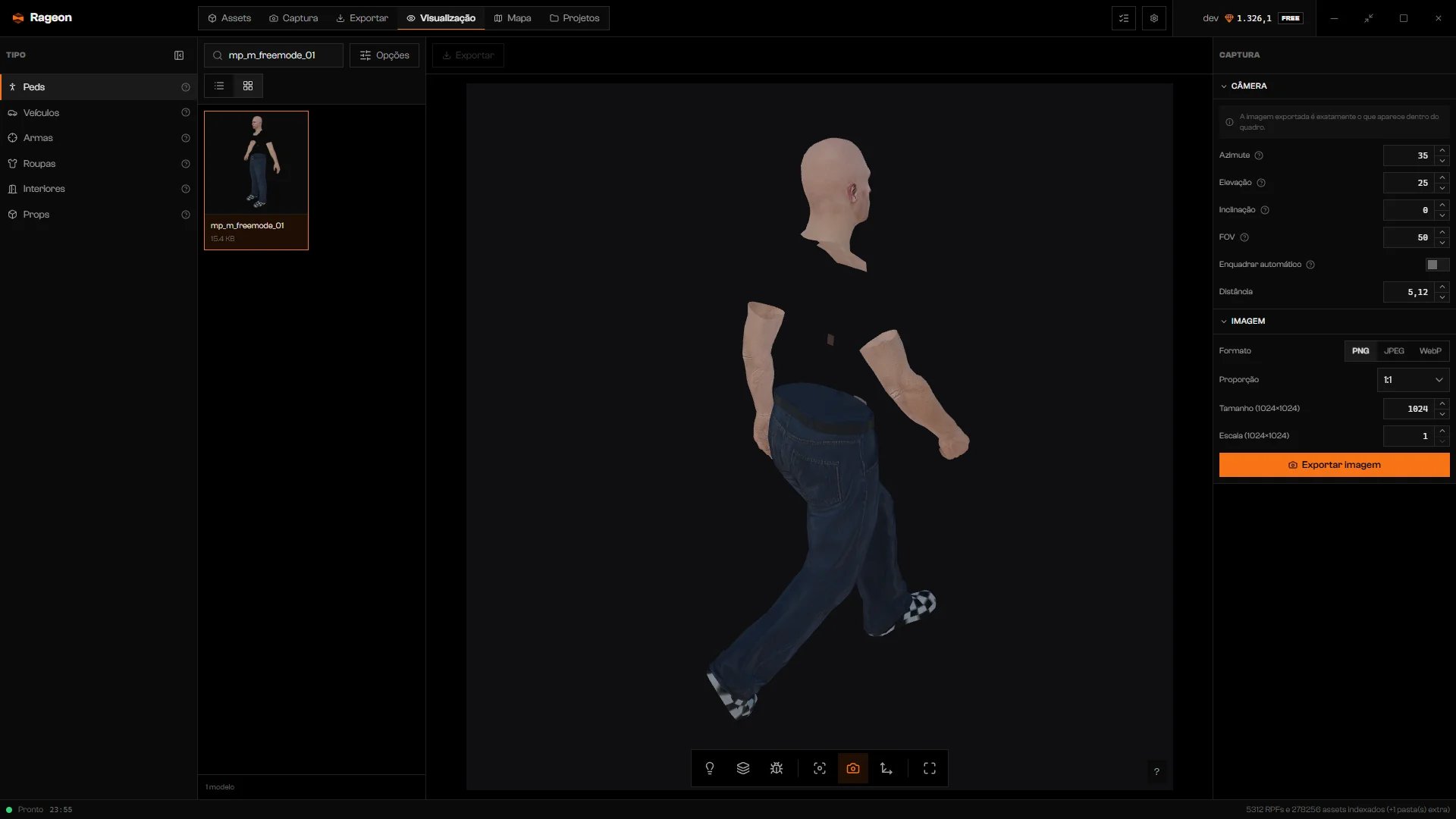 Modo captura enquadrando o ped pausado andando