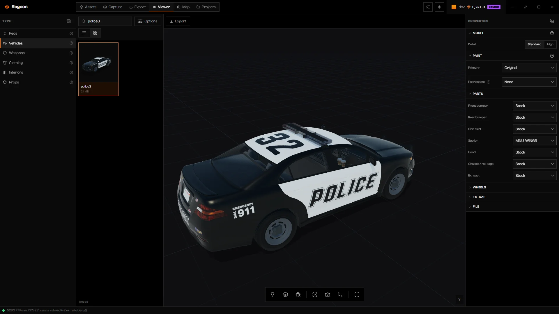 police3 with the Spoiler slot under Parts set to MNU_WING3