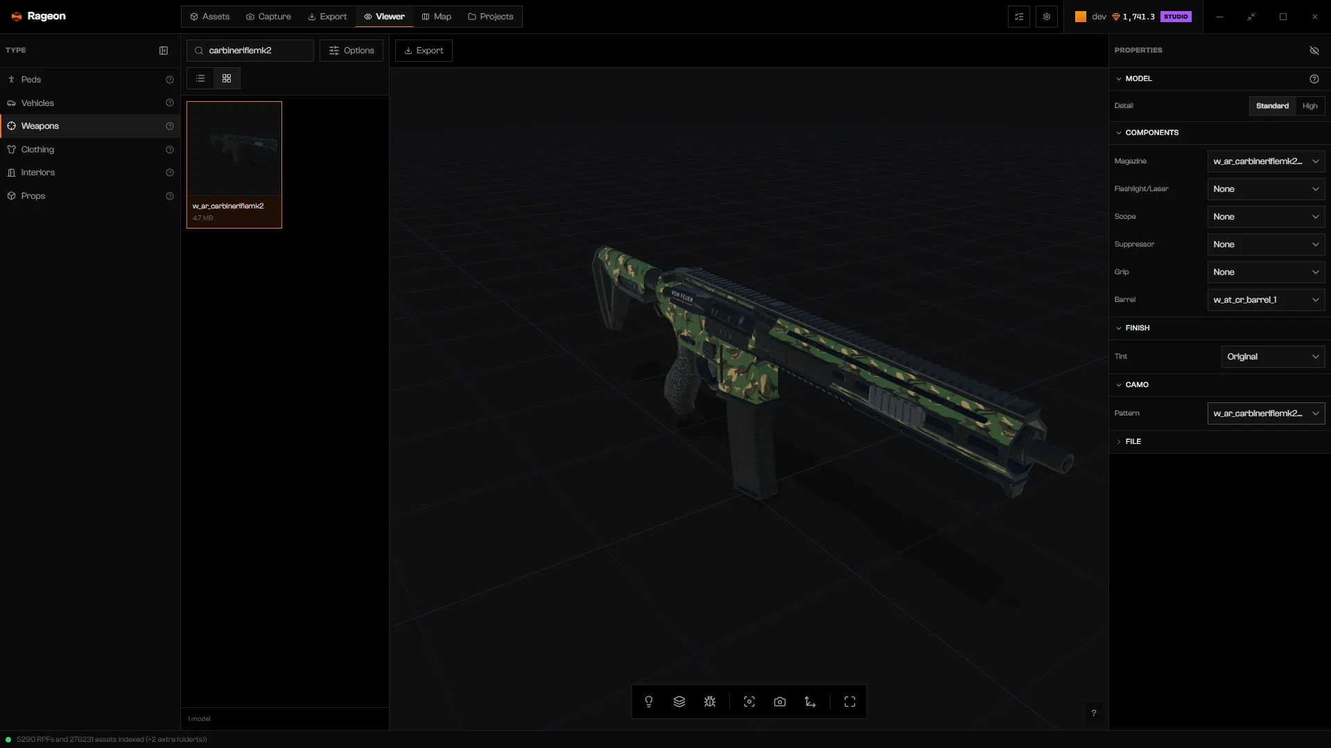 Carbine rifle Mk II with the camo3 pattern under Camo