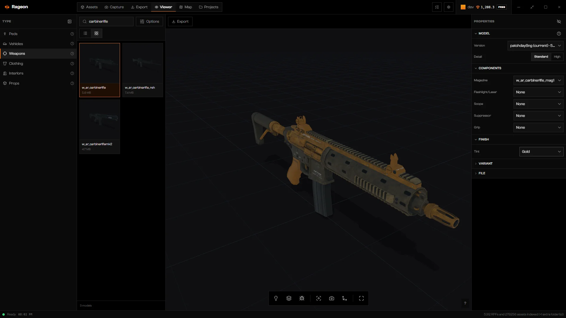 Carbine rifle with the Gold tint