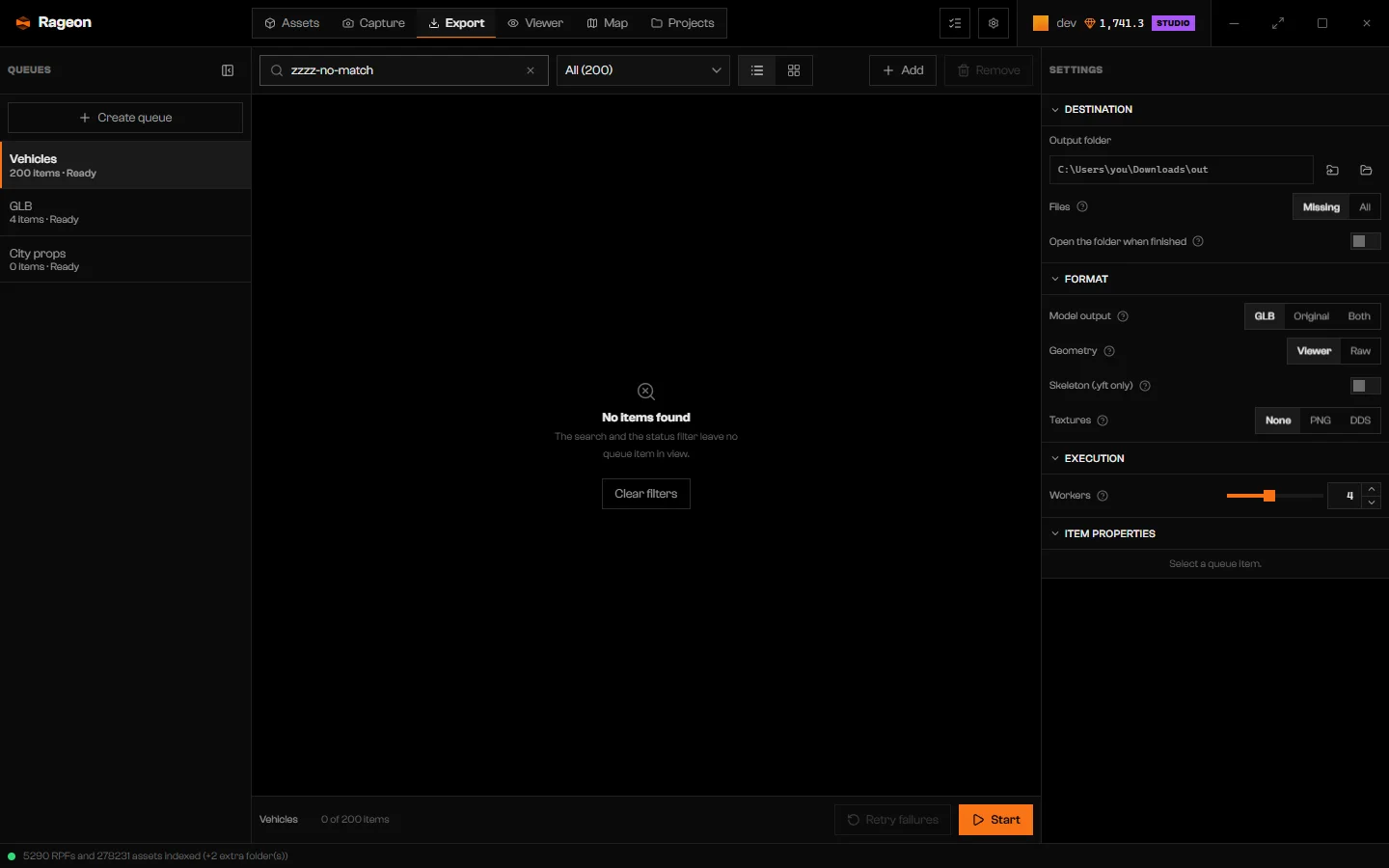No items found message with the Clear filters button