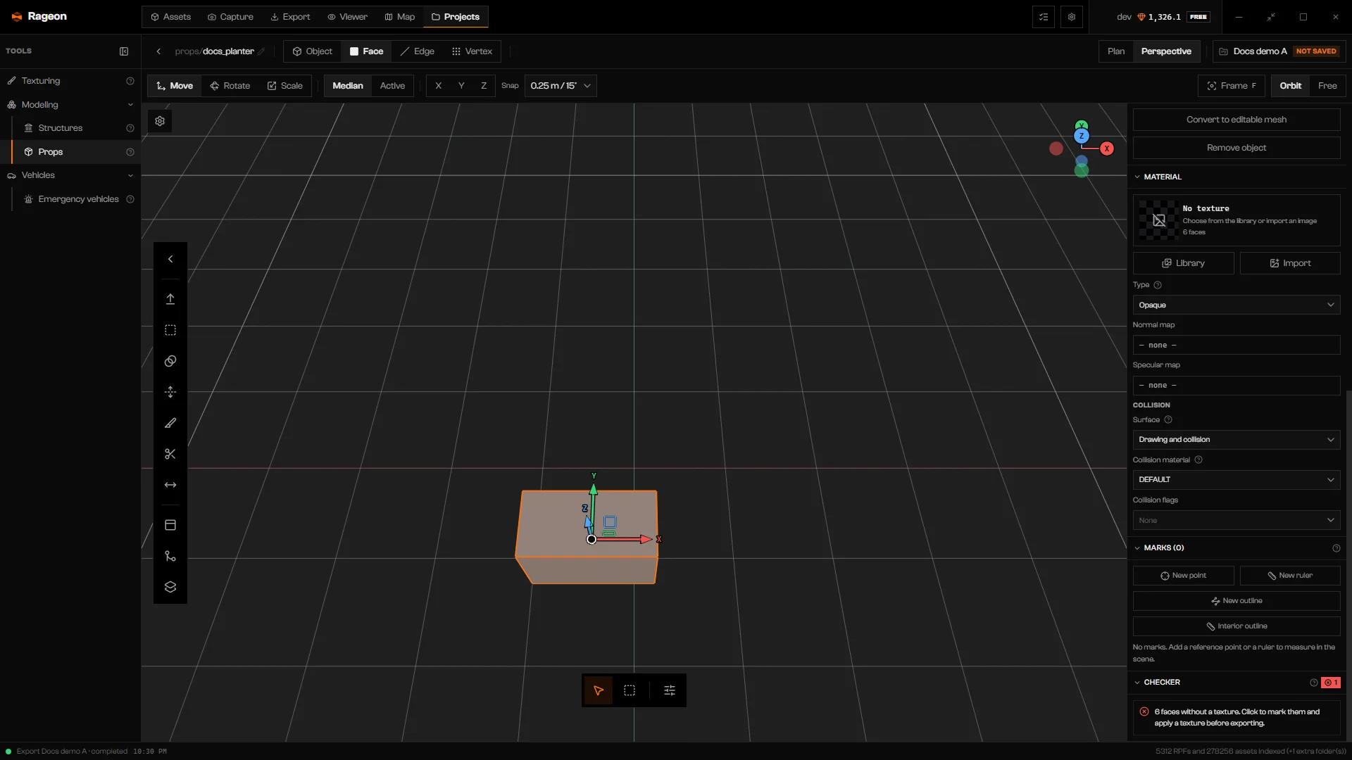 Box parameters panel with Width 1.2, Length 0.6, and Height 0.9