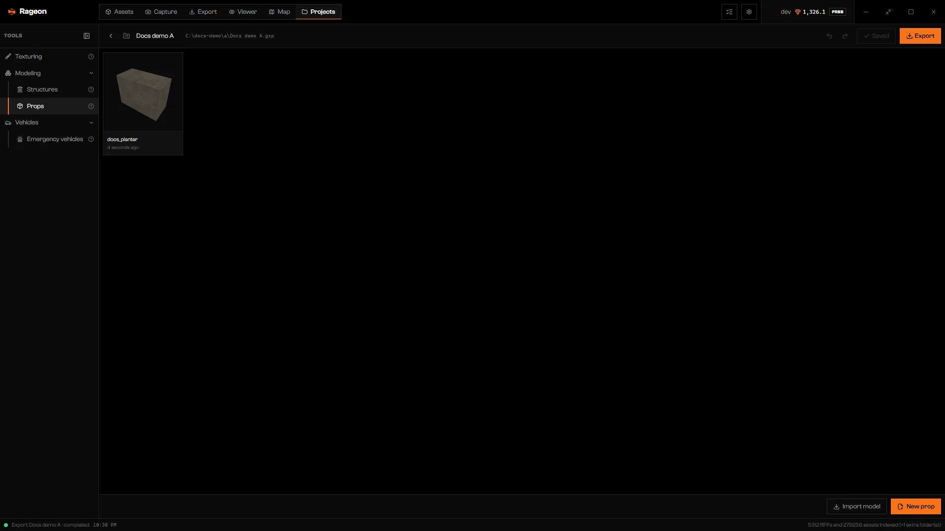 Props list with a card named docs_planter showing a preview